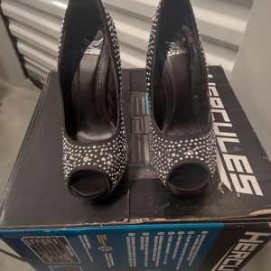 Women's Black High Heels With Rhinestones